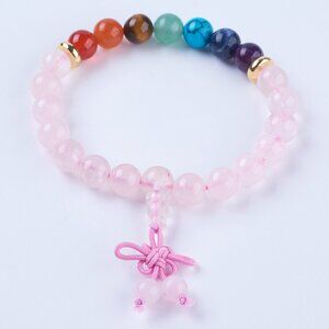 Natural Gemstone and Rose Quartz Stretch Mala Bead Bracelets